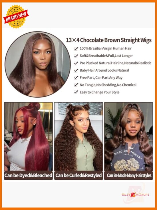 30 Inch Lace Front Wig 200% Density Human Hair Glueless Straight Full Frontal main image 4